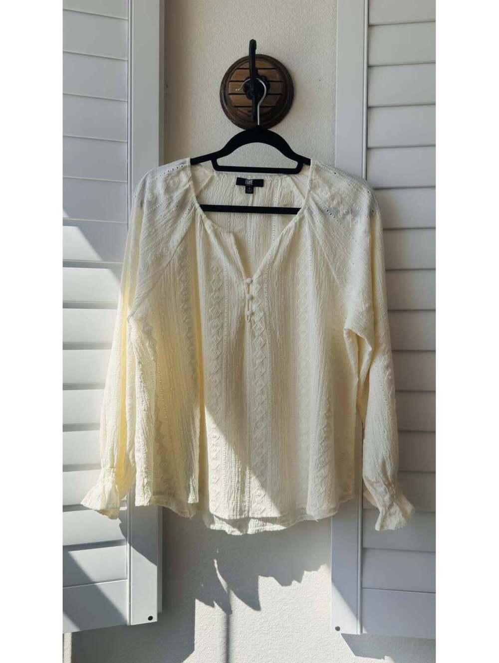 Frye Ivory Textured Jacquard Henley Blouse - Size M